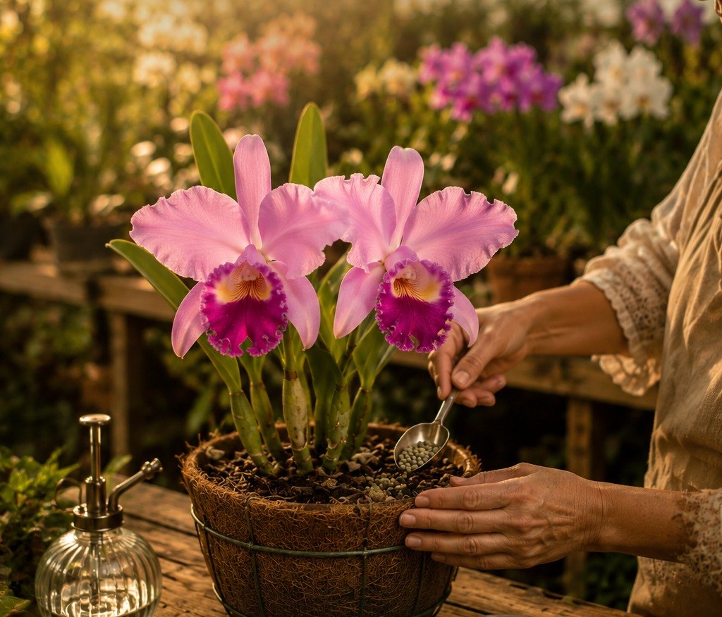 Adubação de uma Cattleya no Orquidário Floraterapia